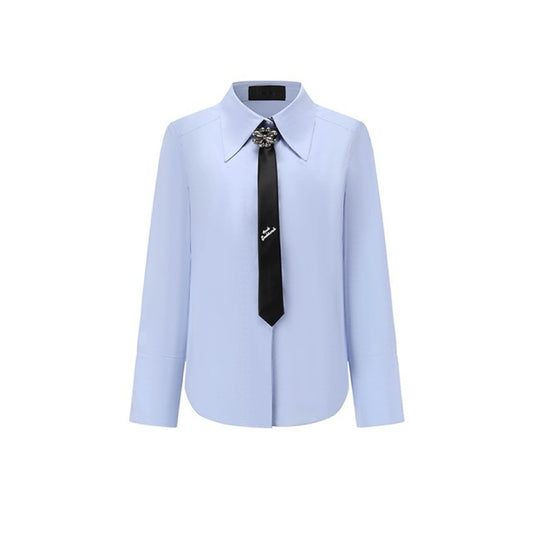 Silver Letter-printed Tie Collegiate-style Blue Shirt