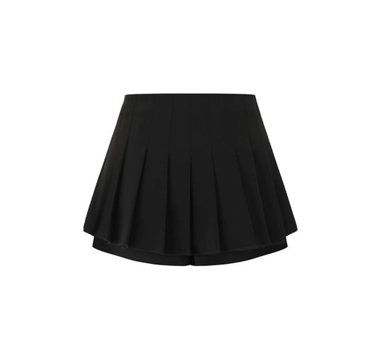 Black Glittery Bow Adorned Pleated Skirt