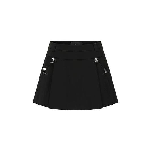Black Logo Pendant Pleated Skirt