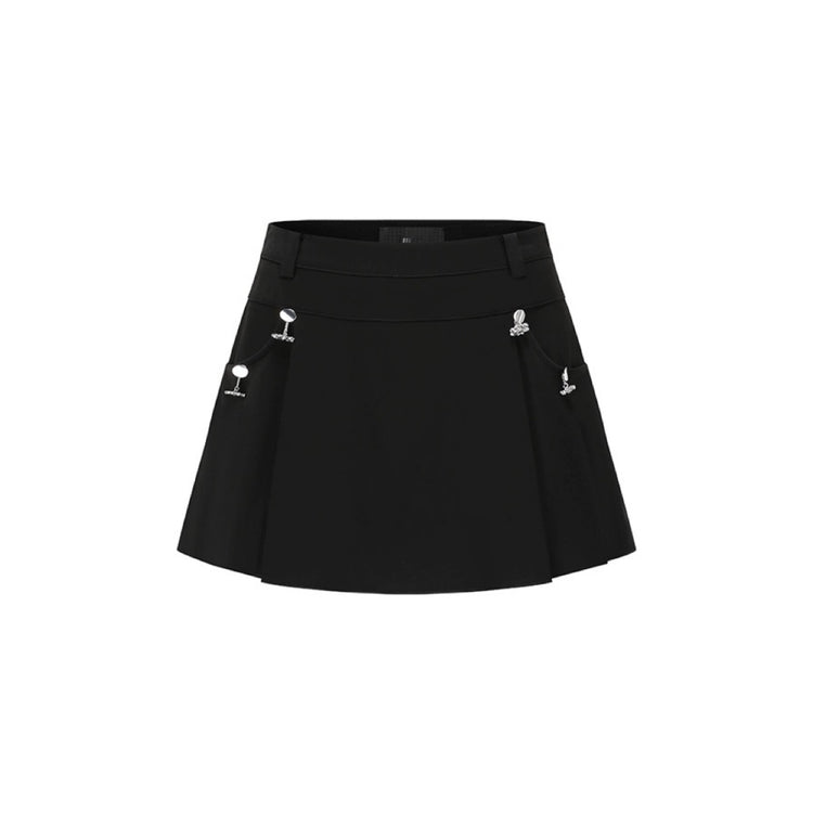 Black Logo Pendant Pleated Skirt