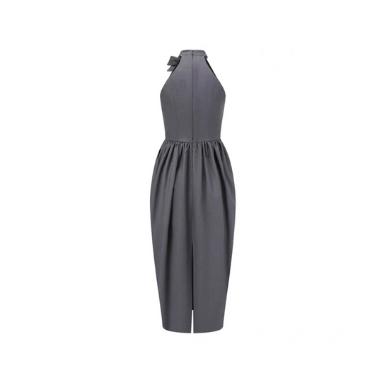 Gray Elegant Bow Diamond Decorated Cocoon Dress