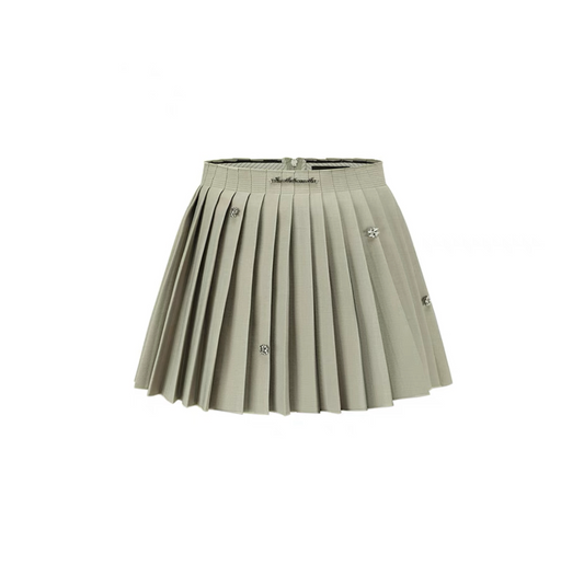 Metal Logo Mung Bean Green Pleated Skirt