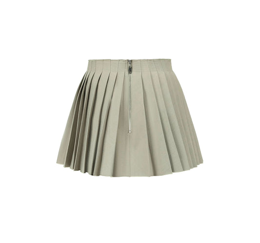 Metal Logo Mung Bean Green Pleated Skirt