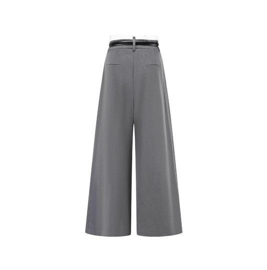 Grey Color-blocked Double-layered Wide-leg Suit Trousers