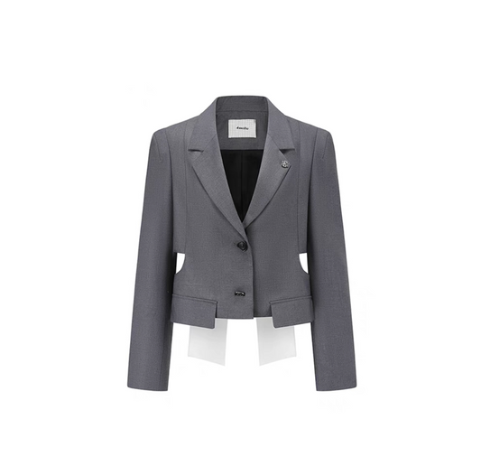 Grey Hollow-out Two-piece Bow Blazer