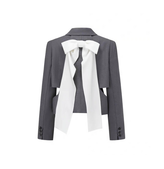 Grey Hollow-out Two-piece Bow Blazer