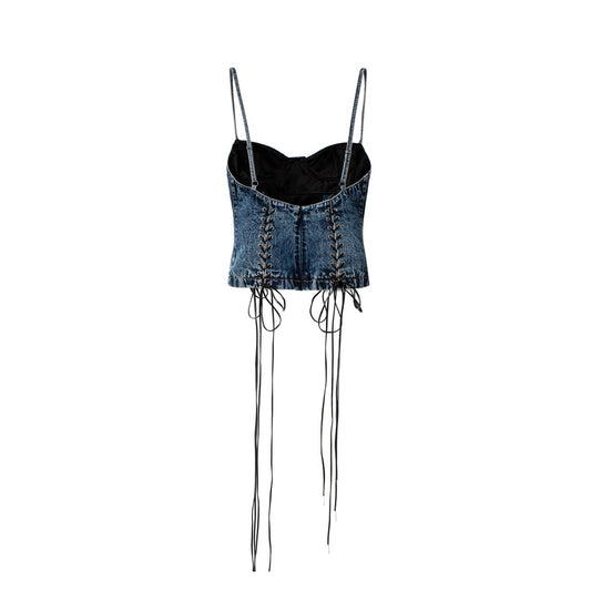 Lace-up Adorned Denim Top