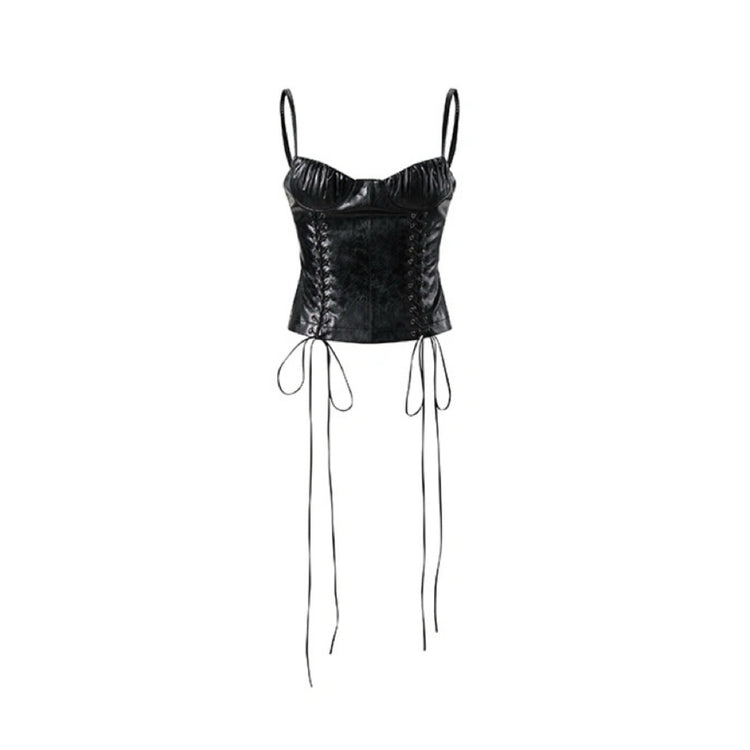 Lace-up Adorned Faux-leather Tank Top