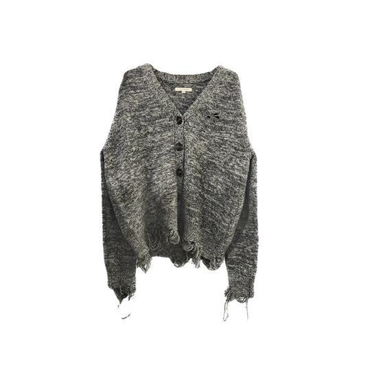 Grey Oversized Distressed Knit Cardigan
