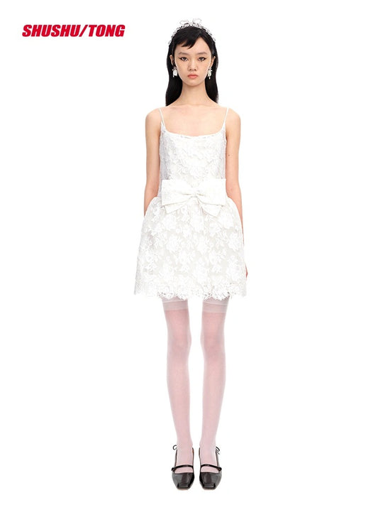 White Bowtie Lace Minidress