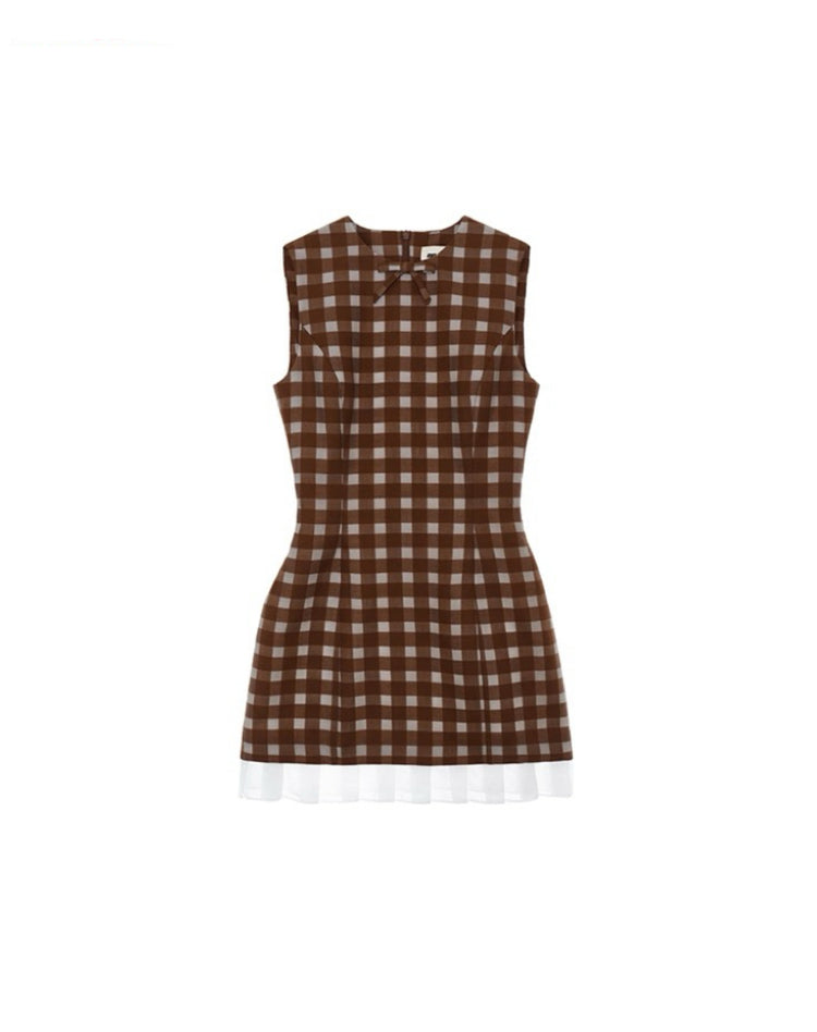 Brown Check Delaine Minidress