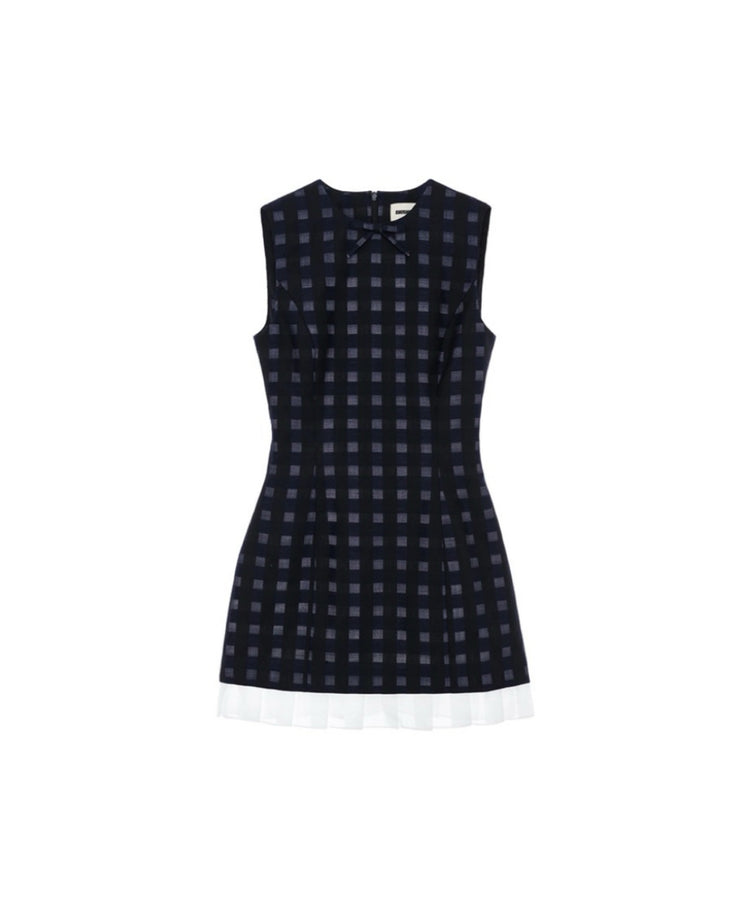 Dark Blue Check Delaine Minidress