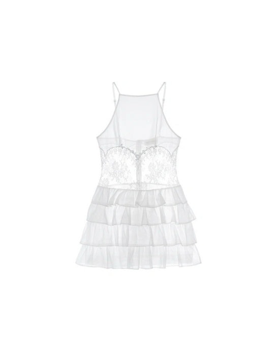 White Lace Paneled Multi-layer Dress