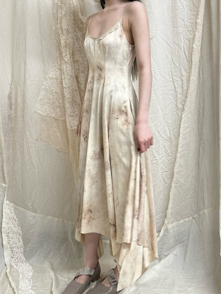 Beige Printed Split Camisole Dress