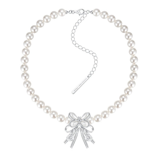 Imitation Pearl Butterfly Flower Embellished Gemstone Necklace