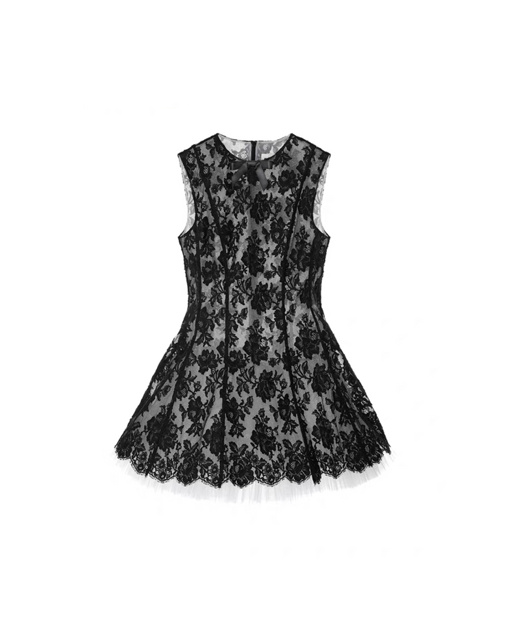 Black Lace Embroidered Sleeveless Dress