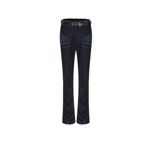 Raw Edge Rose Horseshoe Jeans