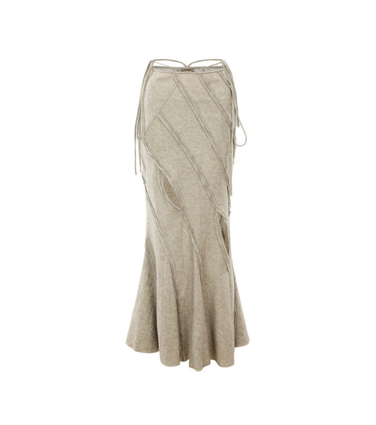 Gray-green Asymmetrical Striped Mermaid Skirt