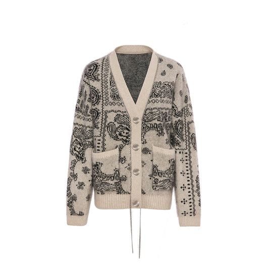 Beige Chain Totem Cardigan Sweater