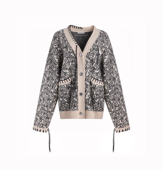 Beige Abstract Pattern Totem Cardigan