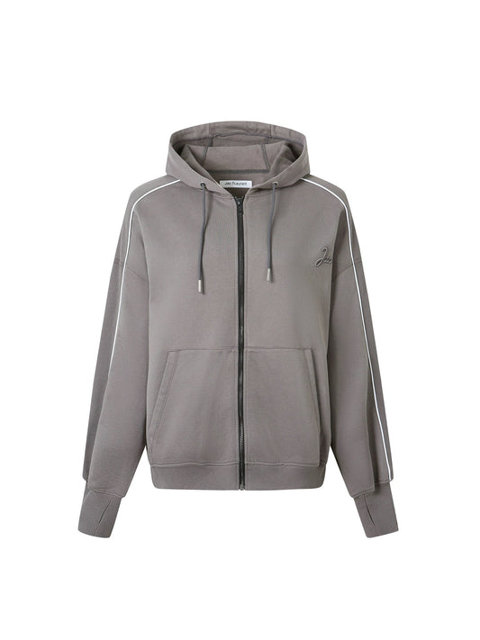 Gray Side Stripes Zipper Hoodie