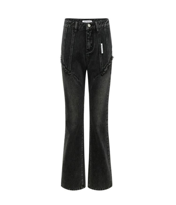 Black Frayed Tag Flare Jeans