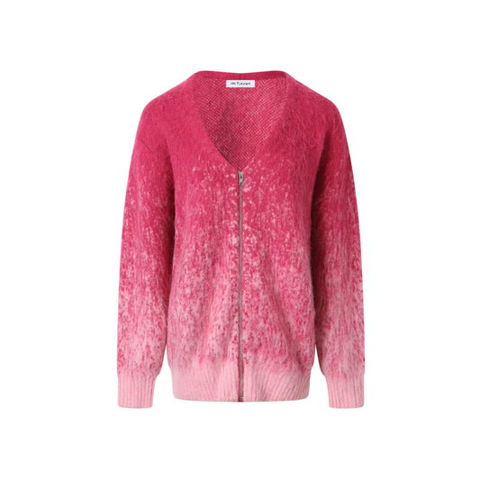 Pink Gradient Zip-up Sweater Jacket