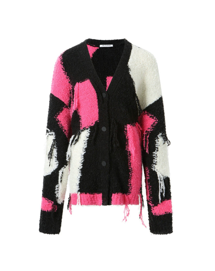 Color-blocked Fringed Cardigan