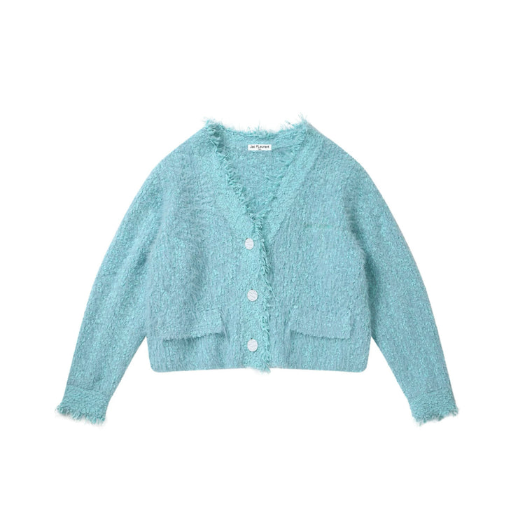 Blue Wheat Ear Fringe Short Cardigan