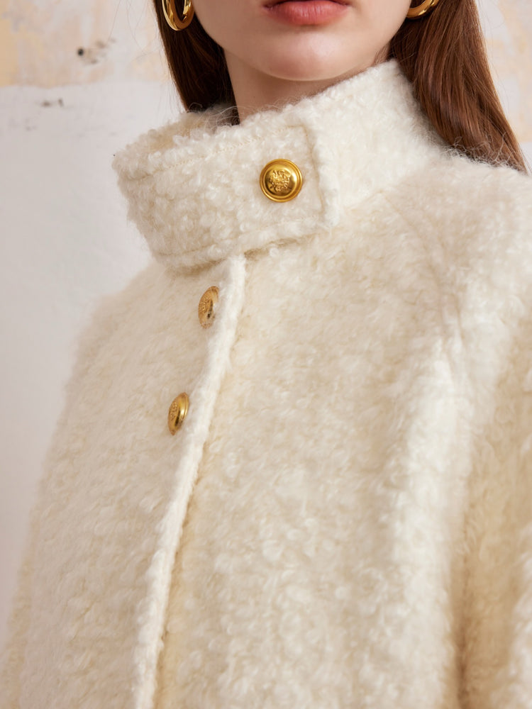 Mohair Boucle Stand Collar Coat