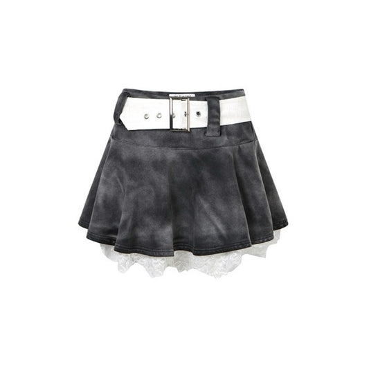 Belted Faux Two-piece Pleated Skirt