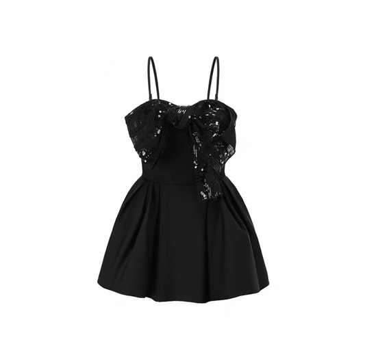 Sequin Butterfly Bow Embellished Spaghetti Strap Dress