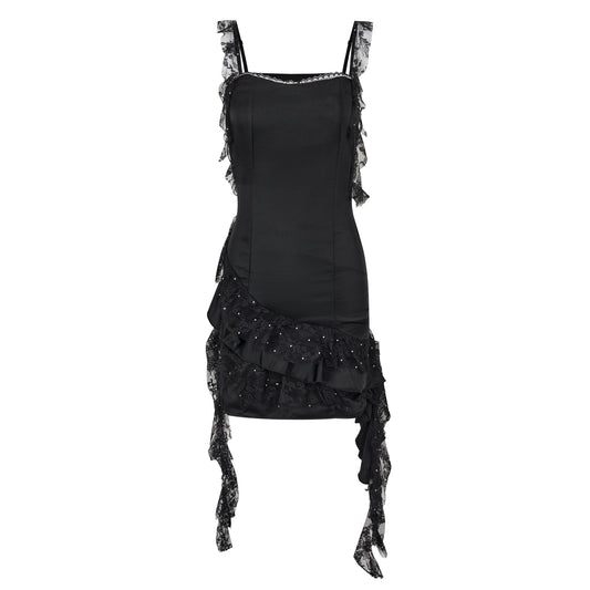 Asymmetrical Ruffled Ribbon Dress