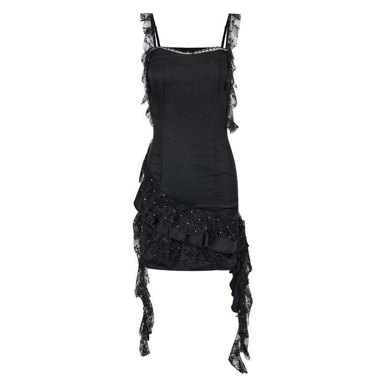 Asymmetrical Ruffled Ribbon Dress