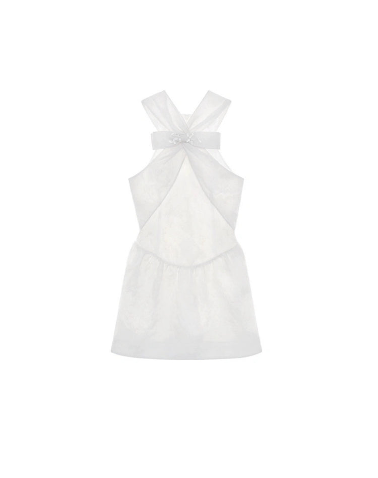 White Crossover Bow Minidress