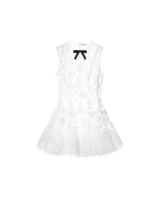 White Lace Embroidered Sleeveless Dress