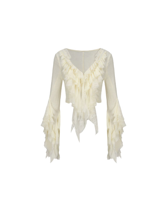 White Wool Lace Up Blouse