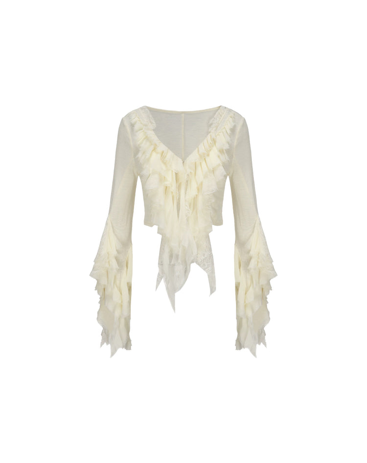 White Wool Lace Up Blouse