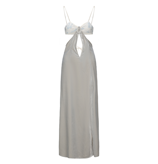 Sky Grey Satin Cut-Out Slip Dress