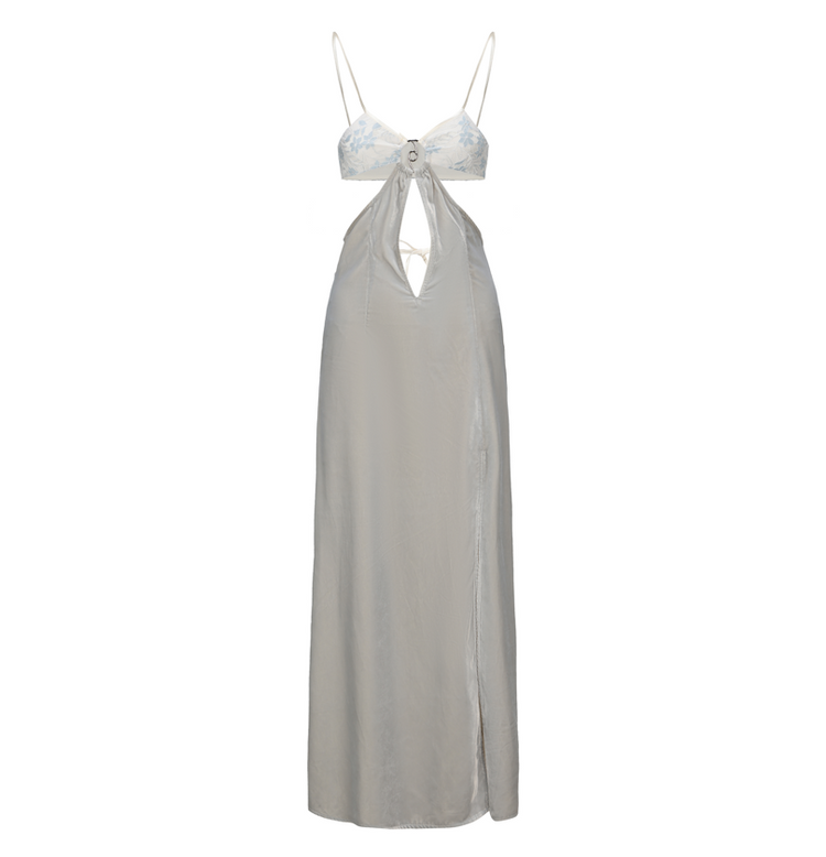 Sky Grey Satin Cut-Out Slip Dress