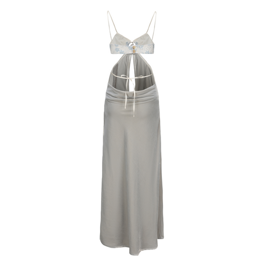 Sky Grey Satin Cut-Out Slip Dress