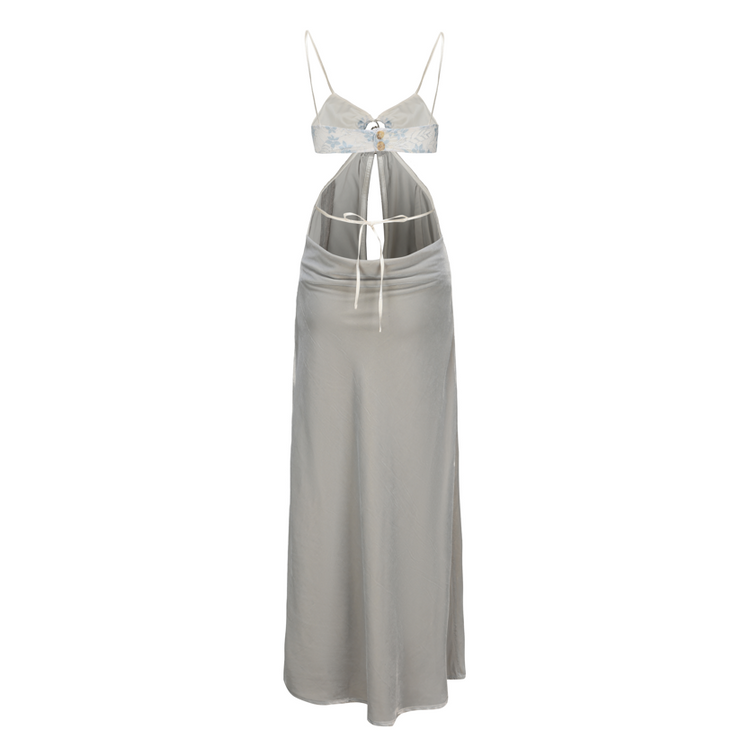 Sky Grey Satin Cut-Out Slip Dress