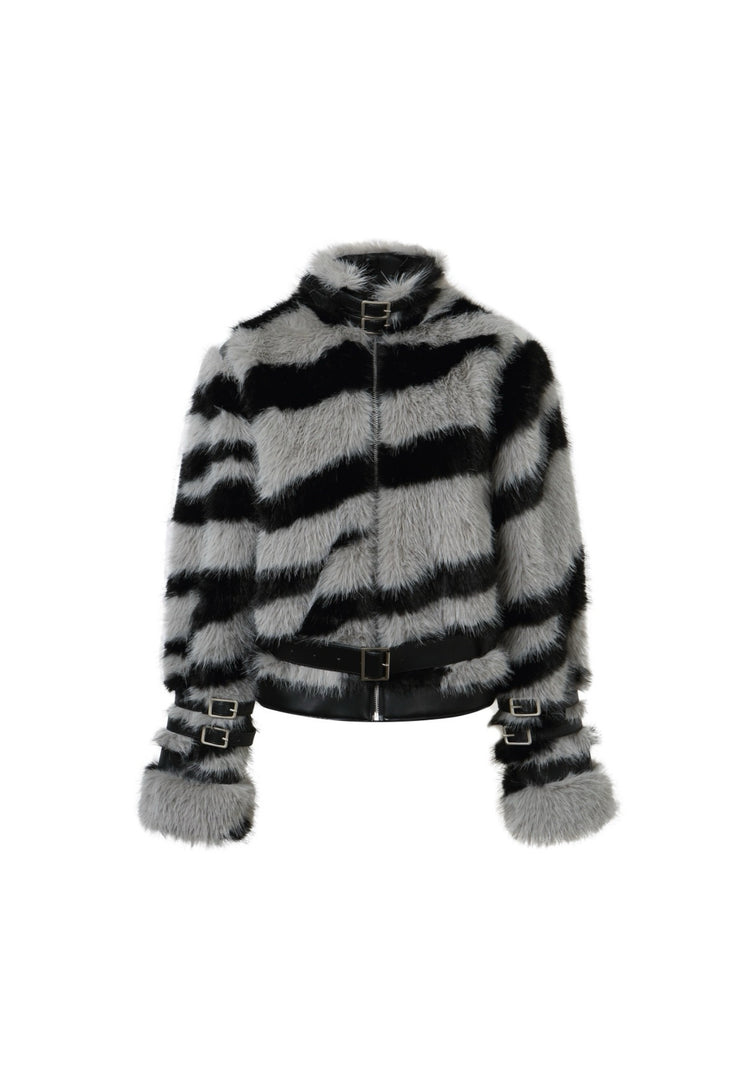 Zebra Print Faux Fur Coat