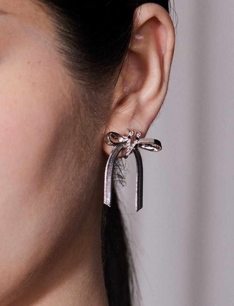 V-shaped Ribbon Bow Earrings