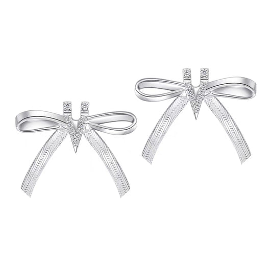 V-shaped Ribbon Bow Earrings