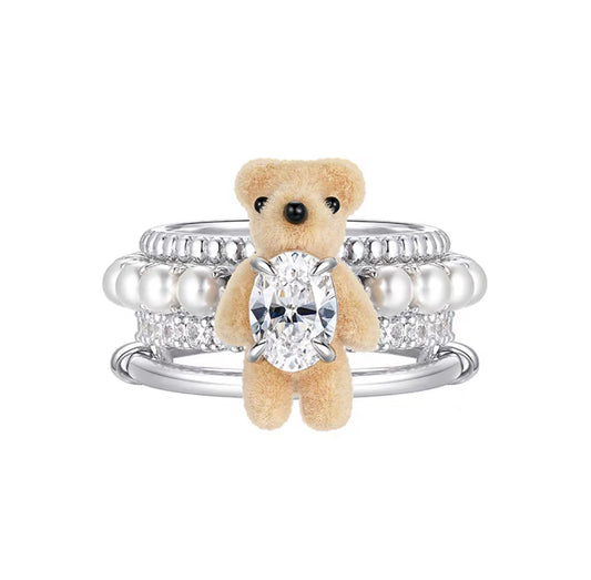 Mini Pearlescent Bear Multi-Layered Ring