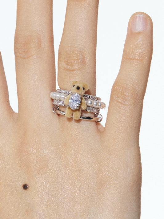 Mini Pearlescent Bear Multi-Layered Ring