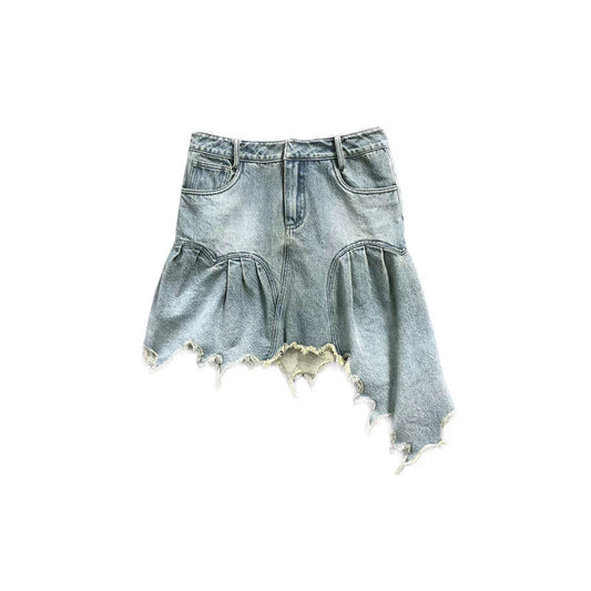 Irregular Heart-shaped Lace Denim Skirt