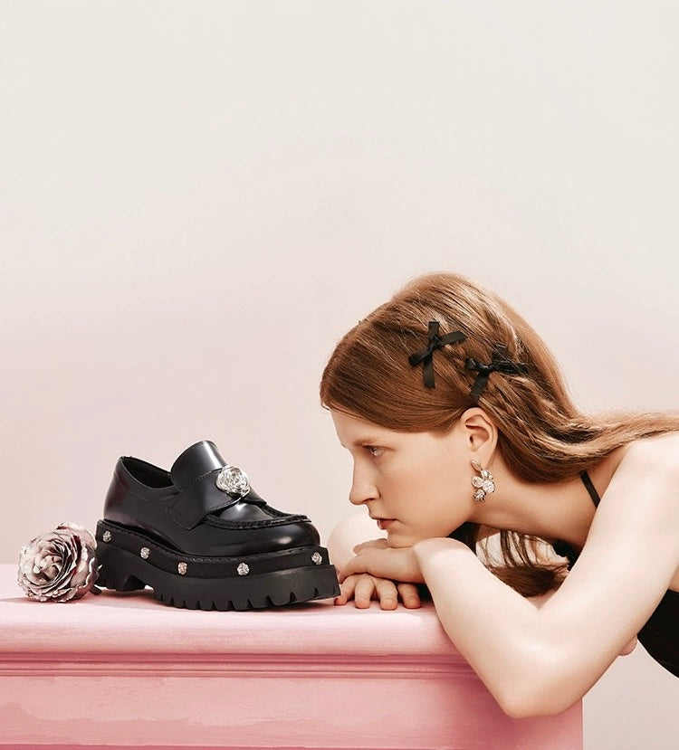 Rose Studded Platform Loafers