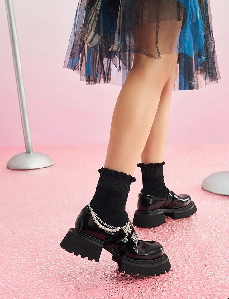 Pearl Chain Platform Mary Jane Sock Boots